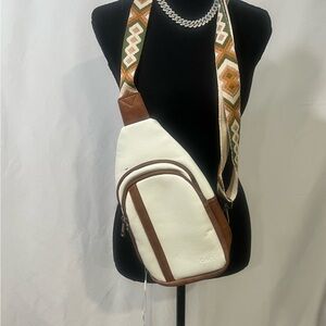 Chic White and Brown Shoulder Bag